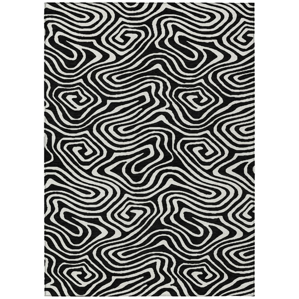 HomeRoots 5' Black and Ivory Abstract Area Rug – Washable, Durable, Indoor/Outdoor Mat for Modern Spaces 5' X 8' 598951