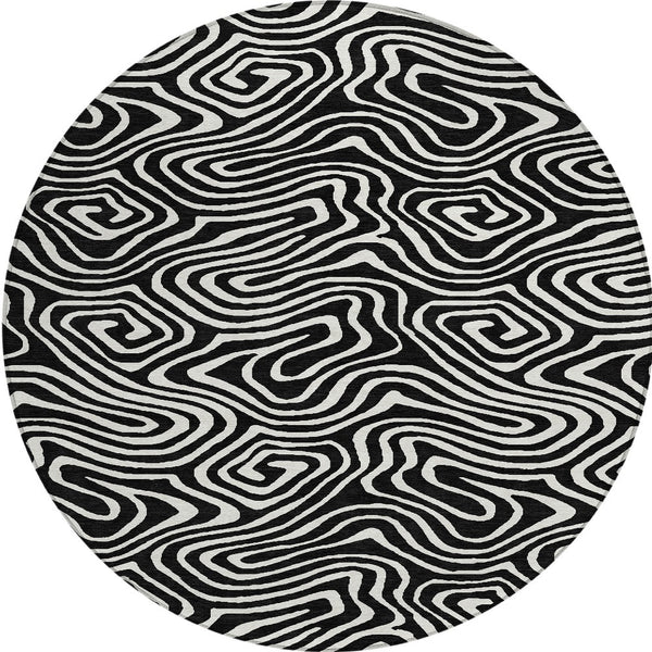 Homeroots 3' Artichoke Green Abstract Washable Area Rug For Indoor And Outdoor Spaces - Durable And Stylish 8' Round Polyester 598952