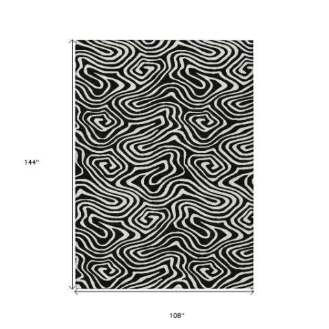 Homeroots 3' Artichoke Green Abstract Washable Area Rug For Indoor And Outdoor Spaces - Durable And Stylish 9' X 12' Polyester 598954