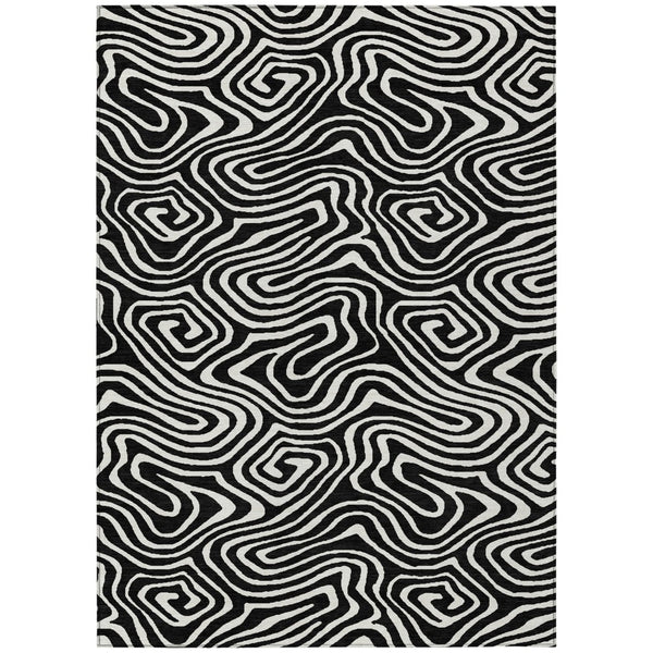 HomeRoots 5' Black and Ivory Abstract Area Rug – Washable, Durable, Indoor/Outdoor Mat for Modern Spaces 10' X 14' 598955