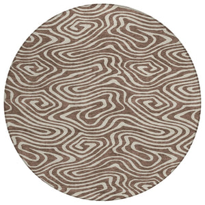 HomeRoots 5' Modern Brown and Beige Abstract Washable Area Rug for Indoor and Outdoor Spaces, Durable Design 8' Round 598958