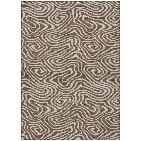 HomeRoots 5' Modern Brown and Beige Abstract Washable Area Rug for Indoor and Outdoor Spaces, Durable Design 8' X 10' 598959