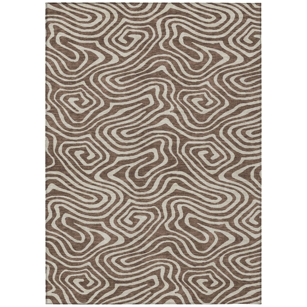 HomeRoots 9' Brown and Beige Abstract Area Rug – Stylish Washable Indoor/Outdoor Design for Family Spaces 598960