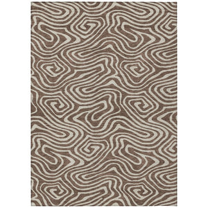HomeRoots 5' Modern Brown and Beige Abstract Washable Area Rug for Indoor and Outdoor Spaces, Durable Design 10' X 14' 598961