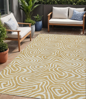Homeroots 3' Artichoke Green Abstract Washable Area Rug For Indoor And Outdoor Spaces - Durable And Stylish 5' X 8' Polyester 598963