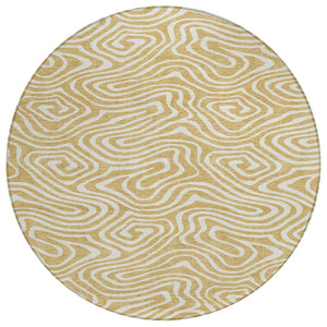 HomeRoots 5' Gold and Beige Abstract Area Rug - Stylish, Durable, Machine-Washable for Indoor or Outdoor Use 8' Round 598964