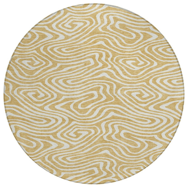 HomeRoots 5' Gold and Beige Abstract Area Rug - Stylish, Durable, Machine-Washable for Indoor or Outdoor Use 8' Round 598964