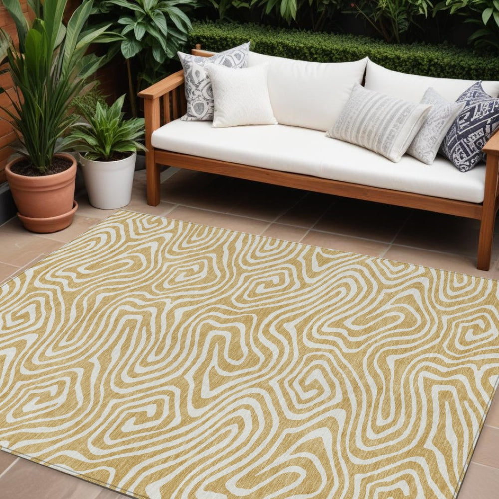 HomeRoots 9' Gold and Beige Abstract Washable Indoor/Outdoor Area Rug – Durable, Stylish, Pet-Friendly Design! 598966