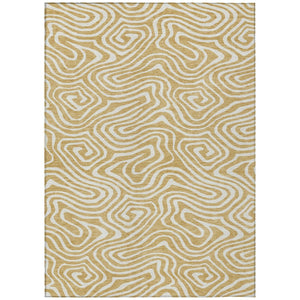 HomeRoots 5' Gold and Beige Abstract Area Rug - Stylish, Durable, Machine-Washable for Indoor or Outdoor Use 10' X 14' 598967