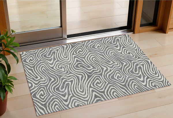 Homeroots 3' Artichoke Green Abstract Washable Area Rug For Indoor And Outdoor Spaces - Durable And Stylish 3' X 5' Polyester 598968