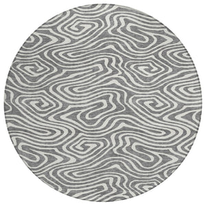 HomeRoots 5' Gray and Ivory Abstract Area Rug – Stylish, Washable, Stain-Resistant for Indoor and Outdoor Use 8' Round 598970