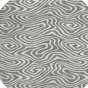 Homeroots 3' Artichoke Green Abstract Washable Area Rug For Indoor And Outdoor Spaces - Durable And Stylish 8' Round Polyester 598970