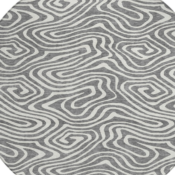 Homeroots 3' Artichoke Green Abstract Washable Area Rug For Indoor And Outdoor Spaces - Durable And Stylish 8' Round Polyester 598970
