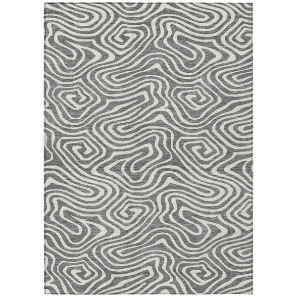 HomeRoots 5' Gray and Ivory Abstract Area Rug – Stylish, Washable, Stain-Resistant for Indoor and Outdoor Use 8' X 10' 598971