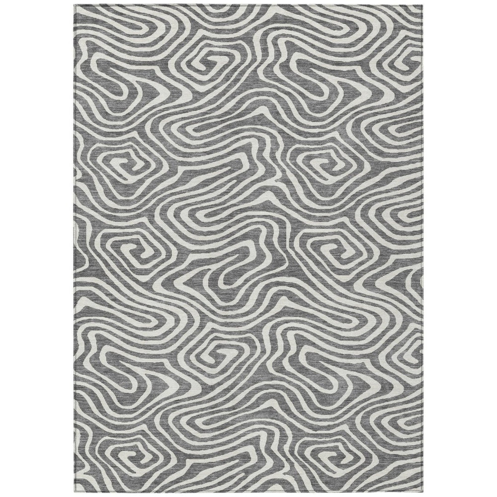 HomeRoots 9' X 12' Abstract Gray and Ivory Washable Area Rug - Durable, Stylish for Indoor & Outdoor Spaces 598972