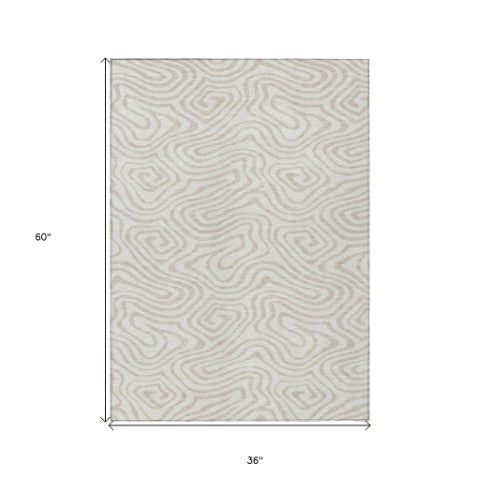 Homeroots 3' Artichoke Green Abstract Washable Area Rug For Indoor And Outdoor Spaces - Durable And Stylish 3' X 5' Polyester 598974