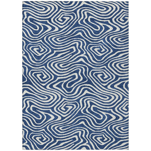 HomeRoots 5' Navy Blue and Ivory Abstract Area Rug - Stylish, Washable, Durable for Indoor and Outdoor Use 5' X 8' 598981