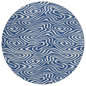 HomeRoots 5' Navy Blue and Ivory Abstract Area Rug - Stylish, Washable, Durable for Indoor and Outdoor Use 8' Round 598982