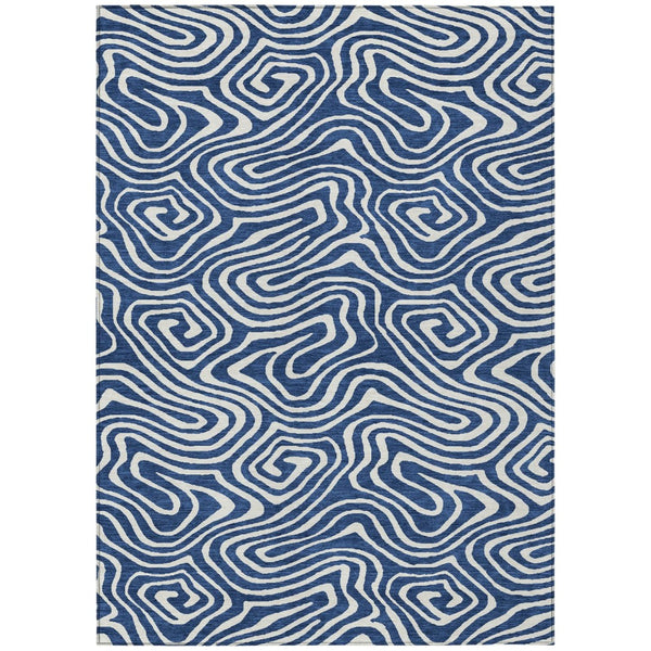 HomeRoots 5' Navy Blue and Ivory Abstract Area Rug - Stylish, Washable, Durable for Indoor and Outdoor Use 8' X 10' 598983