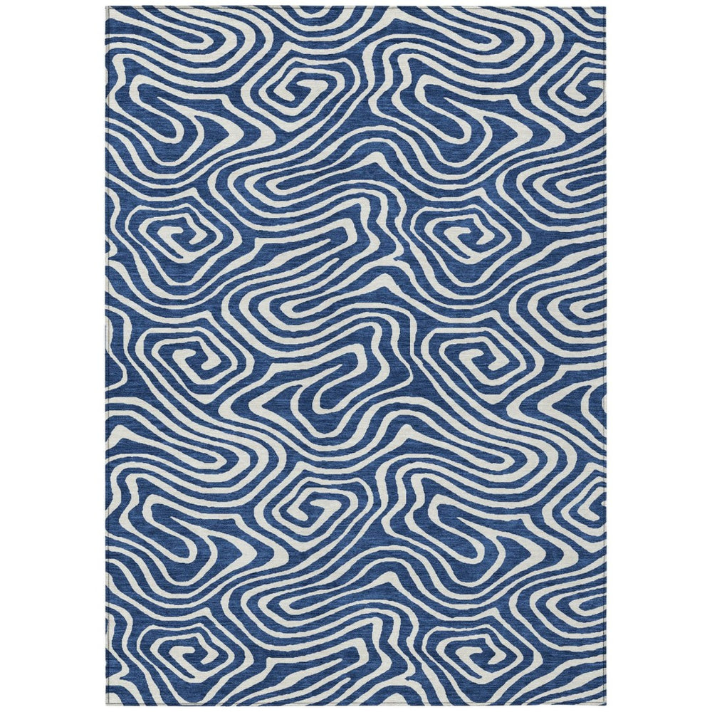 HomeRoots 9' X 12' Navy Blue And Ivory Abstract Area Rug - Stylish, Washable, Indoor/Outdoor Durable Design 598984