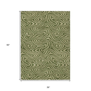 Homeroots 3' Artichoke Green Abstract Washable Area Rug For Indoor And Outdoor Spaces - Durable And Stylish 3' X 5' Polyester 598986
