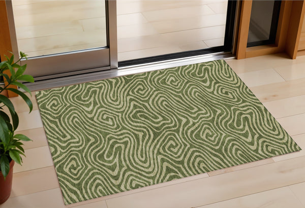 Homeroots 3' Artichoke Green Abstract Washable Area Rug For Indoor And Outdoor Spaces - Durable And Stylish 3' X 5' Polyester 598986