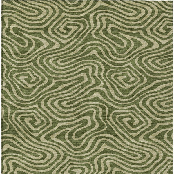 Homeroots 3' Artichoke Green Abstract Washable Area Rug For Indoor And Outdoor Spaces - Durable And Stylish 5' X 8' Polyester 598987