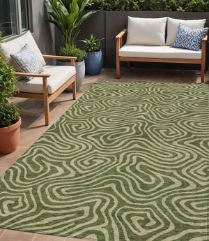 Homeroots 3' Artichoke Green Abstract Washable Area Rug For Indoor And Outdoor Spaces - Durable And Stylish 5' X 8' Polyester 598987