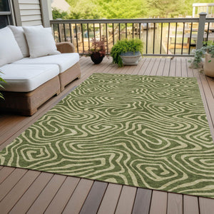 Homeroots 3' Artichoke Green Abstract Washable Area Rug For Indoor And Outdoor Spaces - Durable And Stylish 5' X 8' Polyester 598987