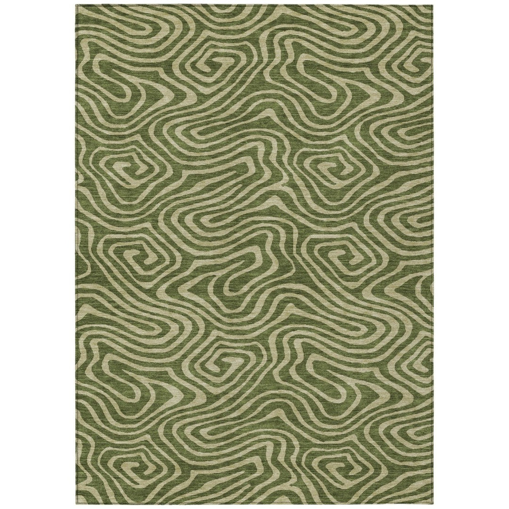 HomeRoots 5' Olive Green Abstract Washable Area Rug for Indoor & Outdoor Use – Durable, Stylish & Easy Care 5' X 8' 598987
