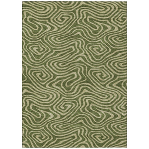 HomeRoots 5' Olive Green Abstract Washable Area Rug for Indoor & Outdoor Use – Durable, Stylish & Easy Care 5' X 8' 598987