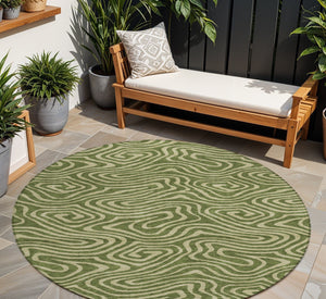 Homeroots 3' Artichoke Green Abstract Washable Area Rug For Indoor And Outdoor Spaces - Durable And Stylish 8' Round Polyester 598988