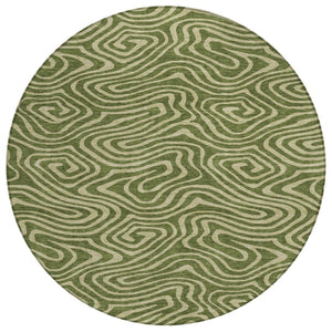 HomeRoots 5' Olive Green Abstract Washable Area Rug for Indoor & Outdoor Use – Durable, Stylish & Easy Care 8' Round 598988