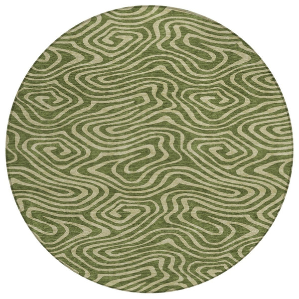 HomeRoots 5' Olive Green Abstract Washable Area Rug for Indoor & Outdoor Use – Durable, Stylish & Easy Care 8' Round 598988