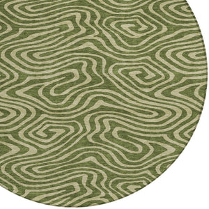 Homeroots 3' Artichoke Green Abstract Washable Area Rug For Indoor And Outdoor Spaces - Durable And Stylish 8' Round Polyester 598988
