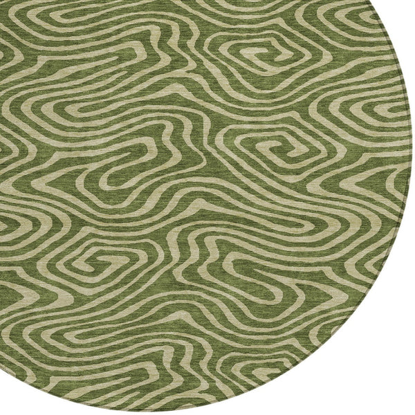 Homeroots 3' Artichoke Green Abstract Washable Area Rug For Indoor And Outdoor Spaces - Durable And Stylish 8' Round Polyester 598988