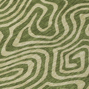 Homeroots 3' Artichoke Green Abstract Washable Area Rug For Indoor And Outdoor Spaces - Durable And Stylish 8' Round Polyester 598988