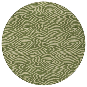 Homeroots 3' Artichoke Green Abstract Washable Area Rug For Indoor And Outdoor Spaces - Durable And Stylish 8' Round Polyester 598988