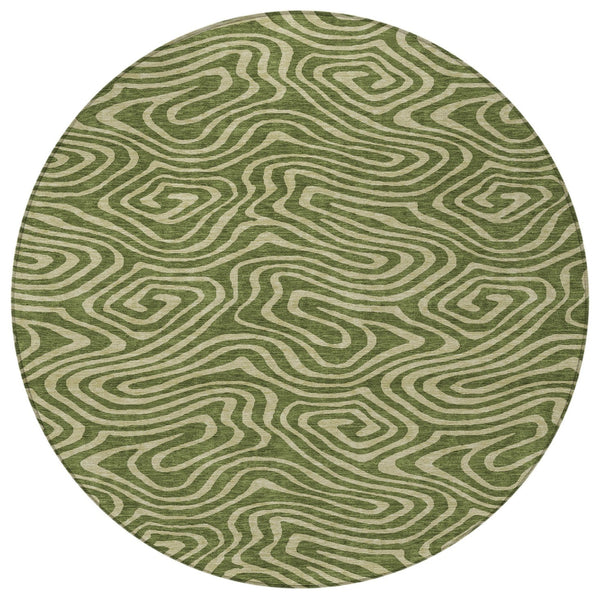 Homeroots 3' Artichoke Green Abstract Washable Area Rug For Indoor And Outdoor Spaces - Durable And Stylish 8' Round Polyester 598988
