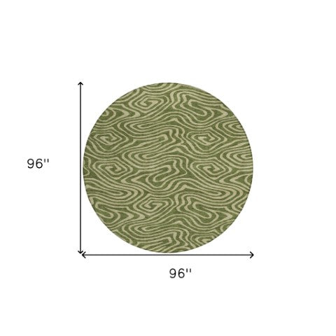 Homeroots 3' Artichoke Green Abstract Washable Area Rug For Indoor And Outdoor Spaces - Durable And Stylish 8' Round Polyester 598988