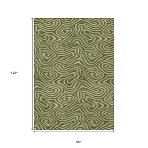 Homeroots 3' Artichoke Green Abstract Washable Area Rug For Indoor And Outdoor Spaces - Durable And Stylish 8' X 10' Polyester 598989