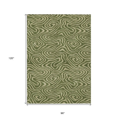 Homeroots 3' Artichoke Green Abstract Washable Area Rug For Indoor And Outdoor Spaces - Durable And Stylish 8' X 10' Polyester 598989