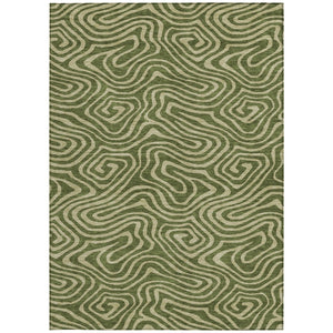 Homeroots 3' Artichoke Green Abstract Washable Area Rug For Indoor And Outdoor Spaces - Durable And Stylish 8' X 10' Polyester 598989