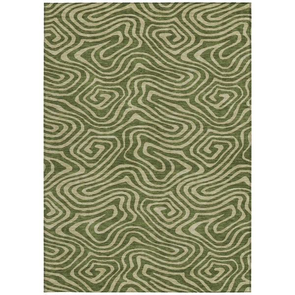 Homeroots 3' Artichoke Green Abstract Washable Area Rug For Indoor And Outdoor Spaces - Durable And Stylish 8' X 10' Polyester 598989