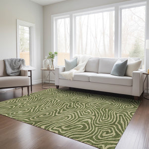 Homeroots 3' Artichoke Green Abstract Washable Area Rug For Indoor And Outdoor Spaces - Durable And Stylish 8' X 10' Polyester 598989