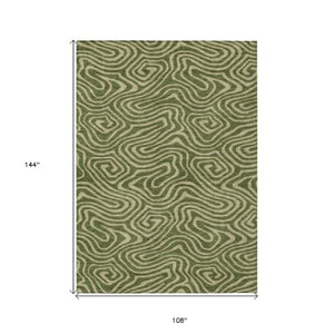 Homeroots 3' Artichoke Green Abstract Washable Area Rug For Indoor And Outdoor Spaces - Durable And Stylish 9' X 12' Polyester 598990