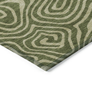 Homeroots 3' Artichoke Green Abstract Washable Area Rug For Indoor And Outdoor Spaces - Durable And Stylish 9' X 12' Polyester 598990