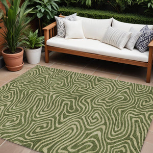 Homeroots 3' Artichoke Green Abstract Washable Area Rug For Indoor And Outdoor Spaces - Durable And Stylish 10' X 14' Polyester 598991