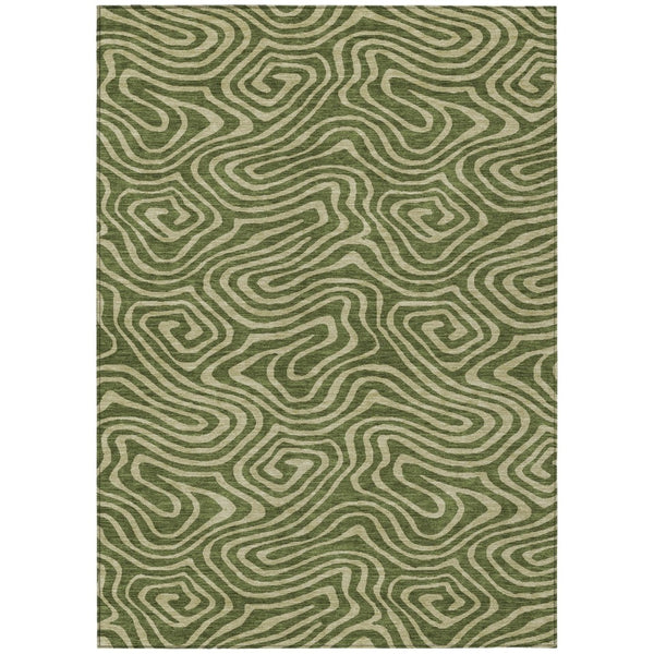 HomeRoots 5' Olive Green Abstract Washable Area Rug for Indoor & Outdoor Use – Durable, Stylish & Easy Care 10' X 14' 598991