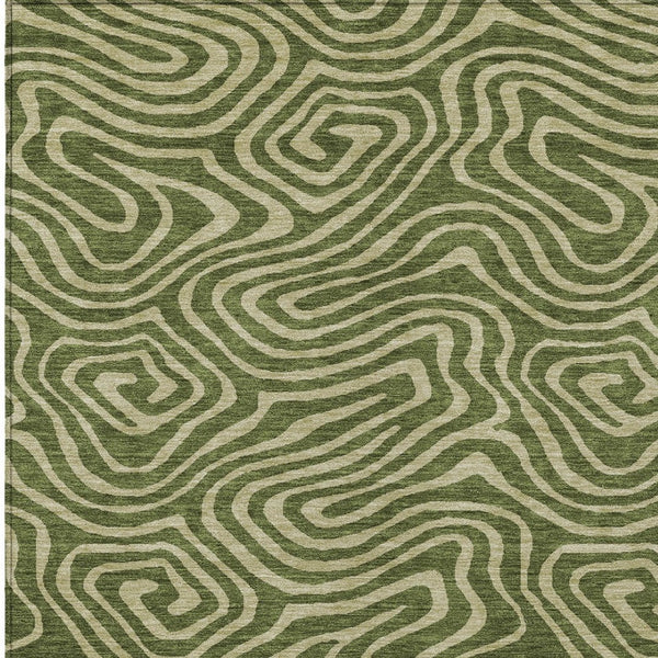 Homeroots 3' Artichoke Green Abstract Washable Area Rug For Indoor And Outdoor Spaces - Durable And Stylish 10' X 14' Polyester 598991